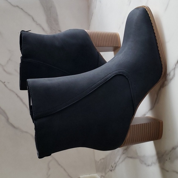 Coutgo Square Toe Chelsea Ankle Boots Stacked Block Heel Zip Up Black Size 10 - Picture 3 of 9